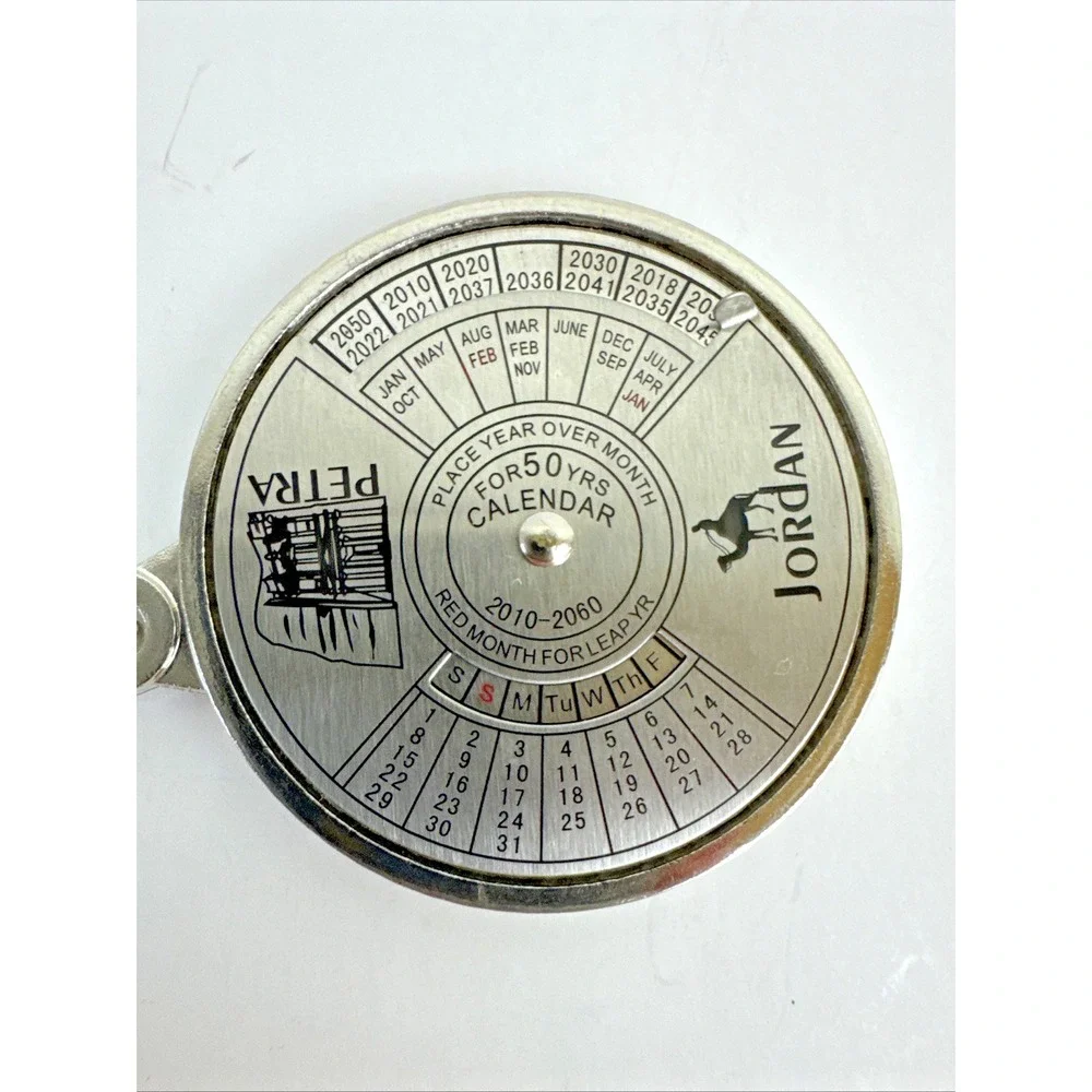 Petra Jordan Keychain 50 Year Perpetual Calendar 2010-2060 Silver Tone Circle